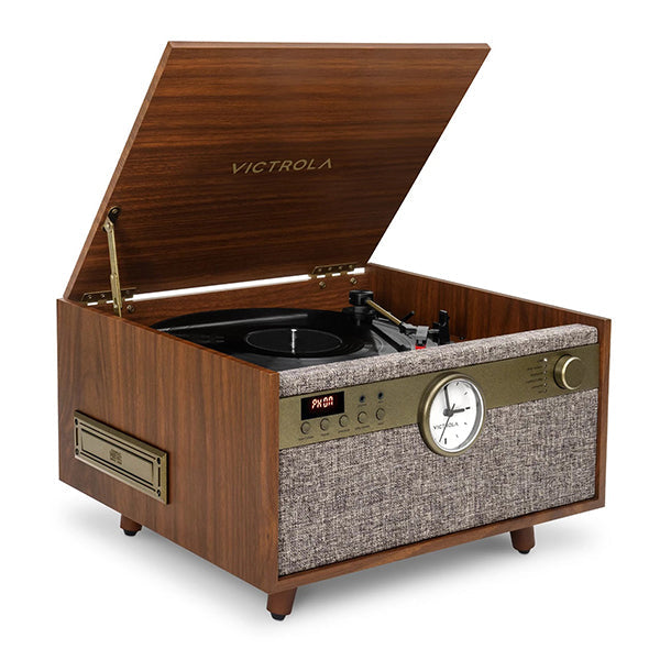 Victrola Century Signature 6 in 1 Music Center With Clock  Walnut