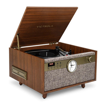 Victrola Century Signature 6 in 1 Music Center With Clock  Walnut
