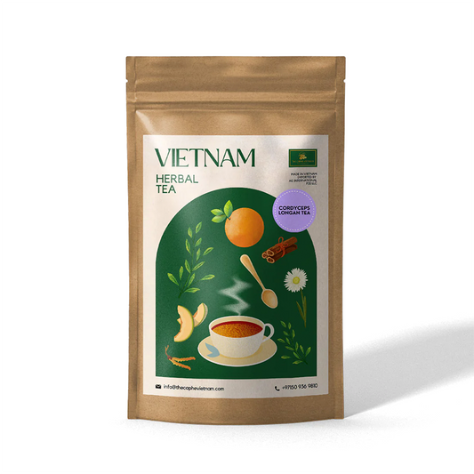 The Caphe Vietnam Cordyceps Longan Herbal Tea - 20 Sachets | Premium Tea | Immunity Boosting | Vietnamese Logan Tea, Easy To Brew