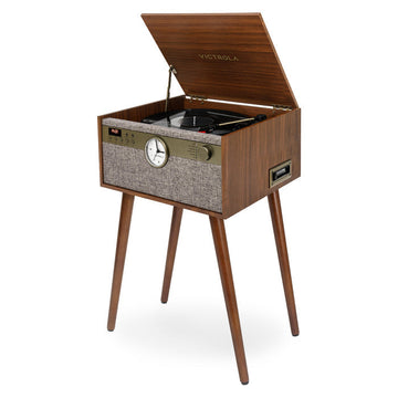 Victrola Century Signature  6 in 1 Music Center With Clock and Legs  Walnut