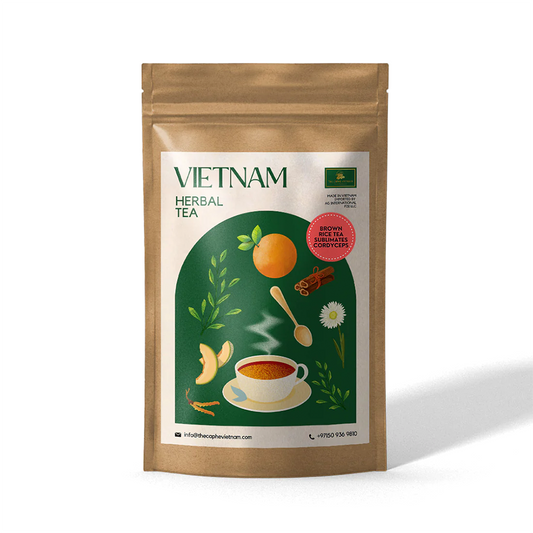 The Caphe Vietnam Sublimates Cordyceps Brown Rice Tea - 20 Sachets | Premium Tea | Nutrient-Rich | Vietnamese Brown Rice Tea, Easy to Brew