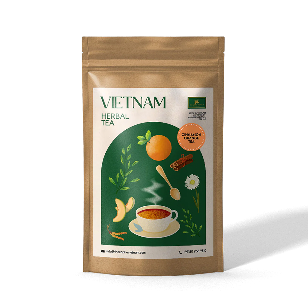 The Caphe Vietnam Cinnamon Orange Herbal Tea - 15 Sachets | Premium Tea | Reduces Stress | Vietnamese Orange Tea, Easy to Brew