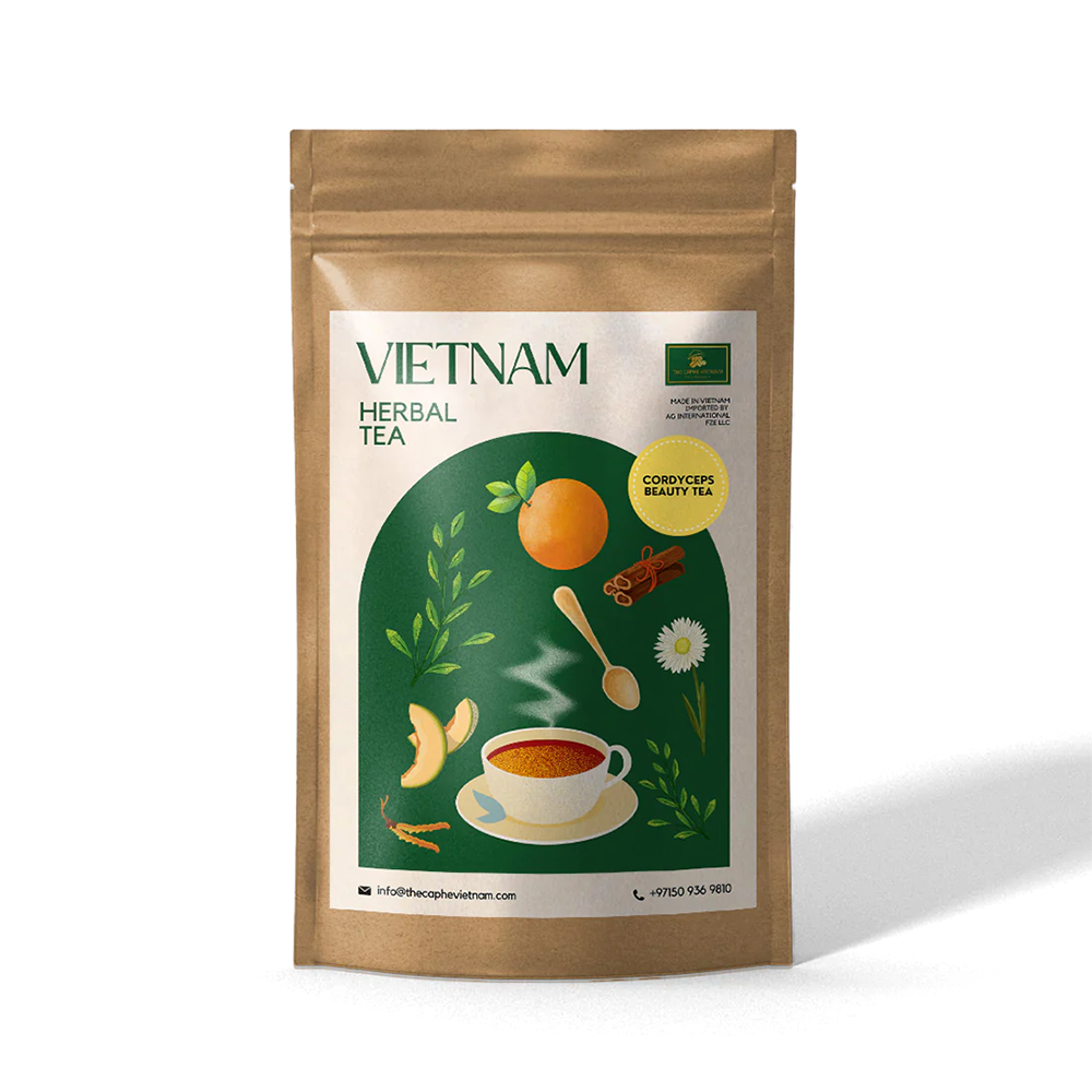 The Caphe Vietnam Cordyceps Beauty Tea - 20 Sachets | Premium Tea | Enhances Skin Health | Vietnamese Beauty Tea, Easy to Brew