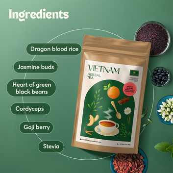 The Caphe Vietnam Sublimates Cordyceps Brown Rice Tea - 20 Sachets | Premium Tea | Nutrient-Rich | Vietnamese Brown Rice Tea, Easy to Brew