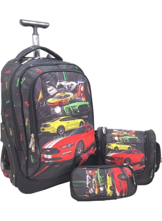 i-kola Black -CR 3-in-1 Climbing Wheel School Trolley Bag Set for Boys & Girls – 18