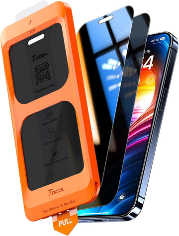 2 Pack for iPhone 15 Pro Max Screen Protector Privacy 6.7 Inch, 25° Anti-Spy Full Coverage 9H Hardness Military Grade Shatterproof Tempered Glass, Auto Alignment Kit Bubble Free, Case Friendly