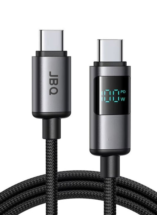 JBQ 100W USB C to USB C Fast Charging Cable with Power Display, 1.5M Braided Type-C Charger Cord, Compatible with Laptops, Tablets, Android Phones, and USB-C Devices