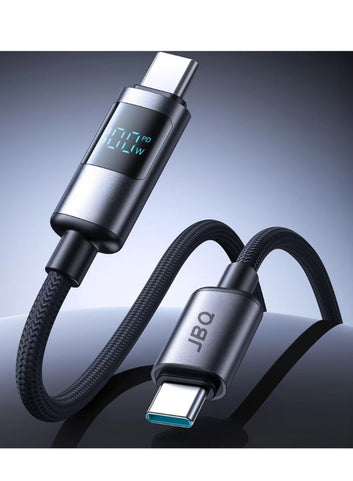 JBQ 100W USB C to USB C Fast Charging Cable with Power Display, 1.5M Braided Type-C Charger Cord, Compatible with Laptops, Tablets, Android Phones, and USB-C Devices