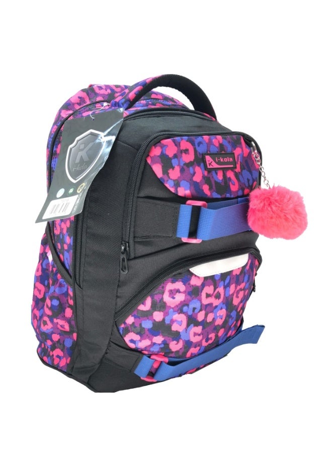 i-kola Purple Black 18" School Bag – School Backpack For Teenagers | 3 Compartments | PVC Material | Backpack School Bag (I-70018 18BP)