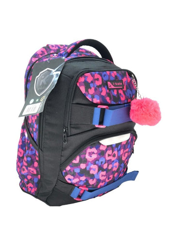 i-kola Purple Black 18" School Bag – School Backpack For Teenagers | 3 Compartments | PVC Material | Backpack School Bag (I-70018 18BP)