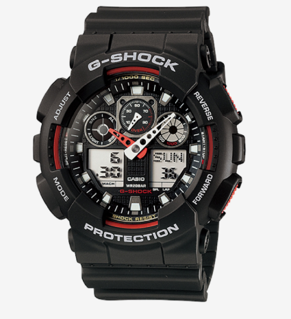 Casio G-Shock GA-100-1A4DR Analog/Digital Watch – Rugged Performance with Bold Red Design for UAE