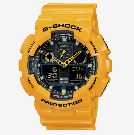 Casio G-Shock GA-100A-9ADR Analog/Digital Watch – Bold Yellow Design for Outdoor Adventures in UAE