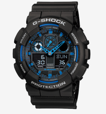 Casio G-Shock GA-100-1A2DR Analog/Digital Watch – Rugged Performance with Bold Blue Design for UAE