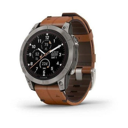 Garmin Fenix 7 Pro - Sapphire Solar Edition Smartwatch – Titanium with Chestnut Leather Band (47mm) for UAE