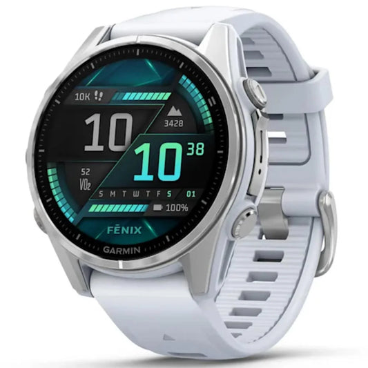 Garmin Fenix 8 43mm AMOLED Silver Smartwatch – Whitestone Silicone Band for UAE