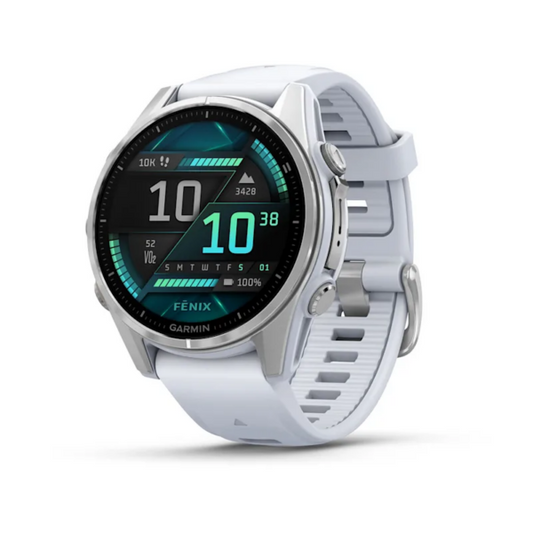 Garmin Fenix 8 43mm AMOLED Silver Smartwatch – Whitestone Silicone Band for UAE