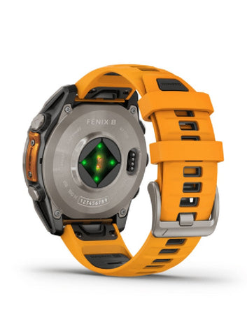 Garmin Fenix 8 47mm AMOLED Sapphire Titanium Smartwatch – Spark Orange/Graphite Silicone Band for UAE