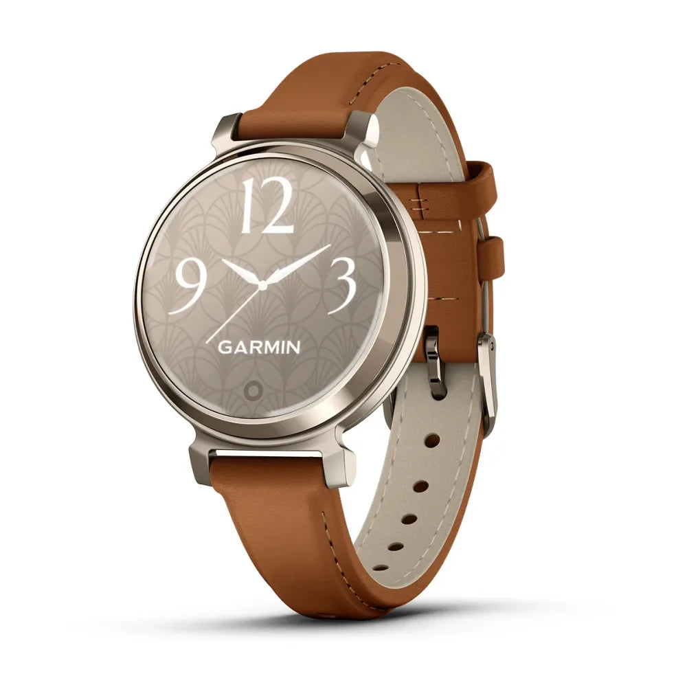 Garmin Lily 2 Classic Fitness Smartwatch – Cream Gold with Tan Leather Band for UAE