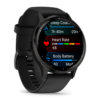 Garmin Venu 3 Fitness Smartwatch – Slate Stainless Steel Bezel with Black Case and Silicone Band for UAE