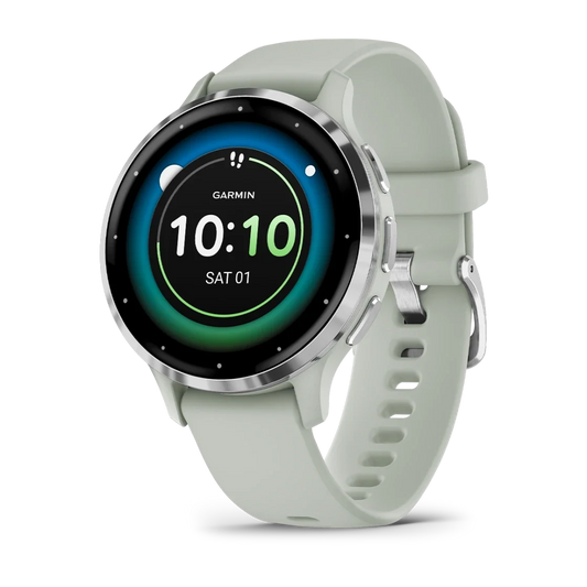Garmin Venu 3S Fitness Smartwatch – Silver Stainless Steel Bezel with Sage Gray Case and Silicone Band for UAE