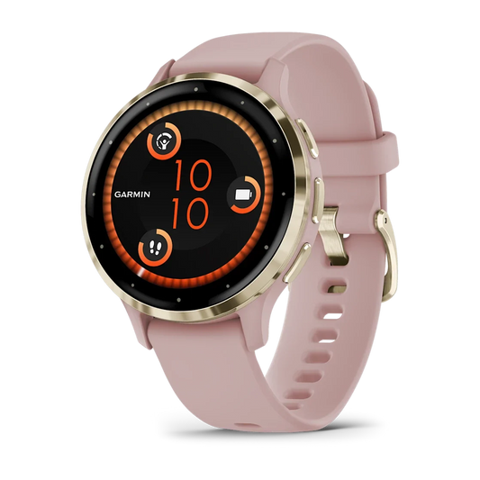 Garmin Venu 3S Fitness Smartwatch – Soft Gold Stainless Steel Bezel with Dust Rose Case and Silicone Band for UAE