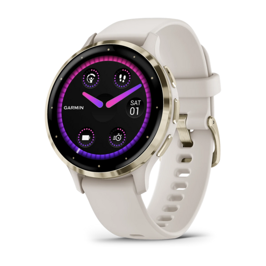 Garmin Venu 3S Fitness Smartwatch – Soft Gold Stainless Steel Bezel with Ivory Case and Silicone Band for UAE