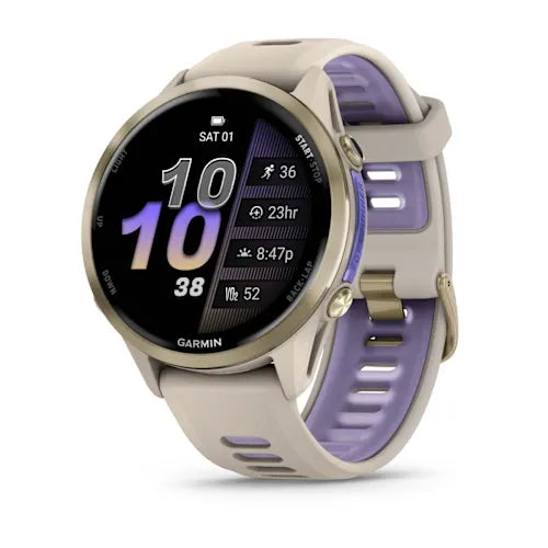 Garmin Forerunner 970 Soft Gold Titanium Smartwatch – French Gray Case with French Gray/Translucent Indigo Band for UAE