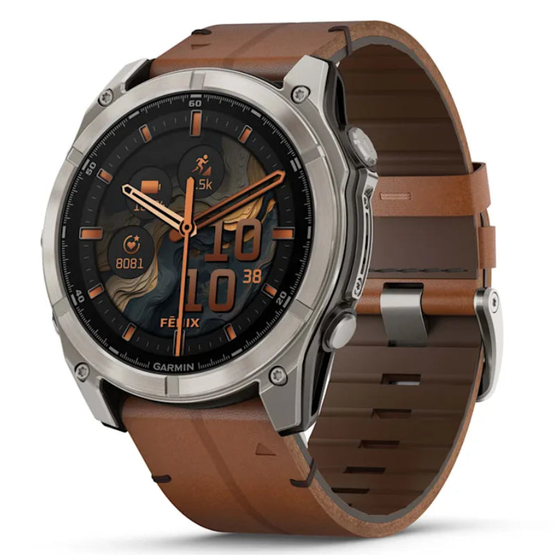 Garmin Fenix 8 51mm AMOLED Sapphire Bare Titanium Black Smartwatch – Chestnut Leather & Graphite Silicone Bands for UAE