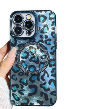 iPhone Case,Glitter Diamond Magnetic,Laser Cheetah Leopard Print Pattern, Electroplated Compatible with Magsafe Military Grade Protection Shockproof Phone Case
