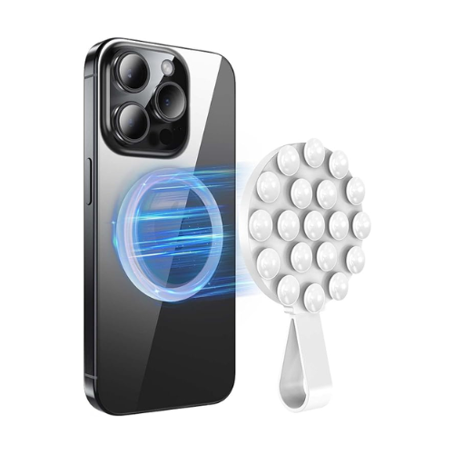 Magnetic Suction Cup Phone Mount, Silicone Suction Cup Phone Grip Stand for Magsafe, Anti-Slip Hands-Free Cell Phone Accessory Holder for Selfies and Tiktok Videos - White