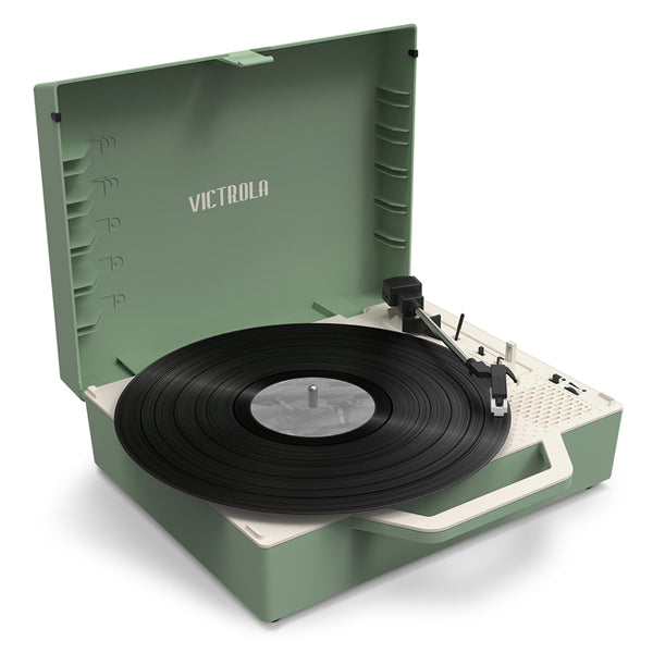 Victrola ReSpin Sustainable Bluetooth Suitcase Record Player  Basil Green INT