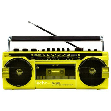 Echo Audio  Retro Blast Bluetooth Boombox Portable Cassette Player Tape Recorder 3 Band Radio Voice Recorder Headphone Jack Supports USB and SD Cards  Yellow