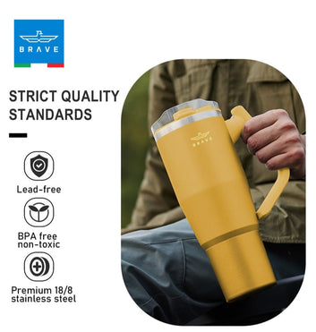 Brave 40oz (1200ml) Stainless Steel Insulated Tumbler with 180° Rotating Handle and Lid with Straw, 100% Leak Proof Travel Coffee Mug, Double Wall Vacuum Insulated Tumbler, Keeps Drinks Cold for 24 Hours or Hot for 12 Hours, BPA Free