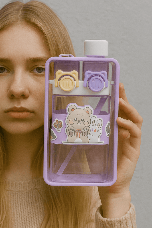 Cute Bear & Bunny Square Water Bottle