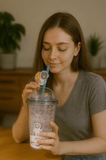 Cute Double-Layer Glitter Tumbler with Straw