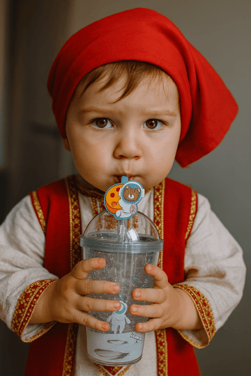 Cute Double-Layer Glitter Tumbler with Straw