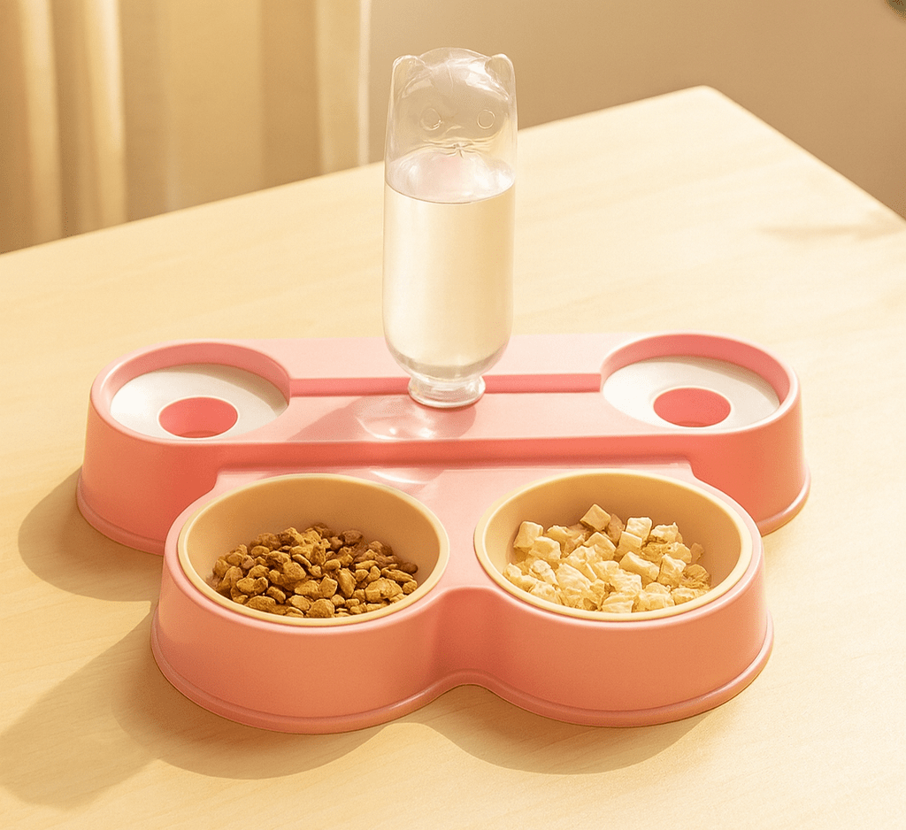 Dual Pet Feeding Bowl with Water Dispenser