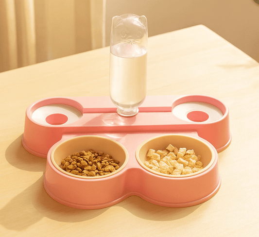 Dual Pet Feeding Bowl with Water Dispenser