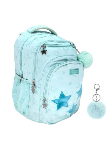 i-kola Light Blue 18" Stitch School Bag – School Backpack For Teenagers | 3 Compartments | PVC Material | Stitch Backpack School Bag (I-70011 18BP)