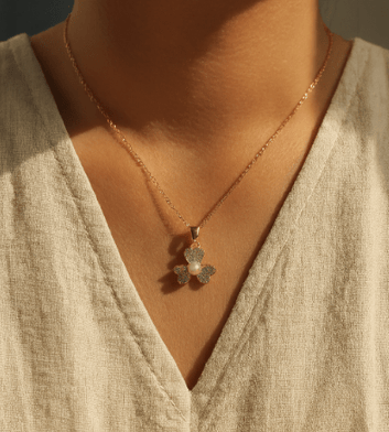 Gold Pearl Flower Cubic Zirconia Jewelry Set