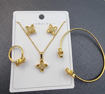 Gold Plated Four-Leaf Clover Jewelry Set