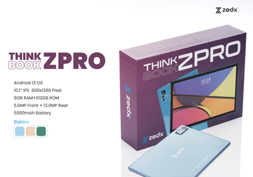 Zedx THINK BOOKZPRO Android 13 OS 10.1’’ IPS 800x1280 Pixel 8GB RAM+512GB ROM 5.0MP Front + 13.0MP Rear 5000mAh Battery