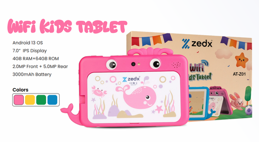 Zedx Wi-Fi Kids Tablet Android 13 OS 7.0” IPS Display 4GB RAM+64GB ROM 2.0MP Front + 5.0MP Rear 3000mAh Battery