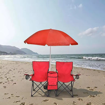 Portable Double Folding Beach Chair with Umbrella ©