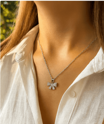 Silver Bow Tie Crystal Jewelry Set