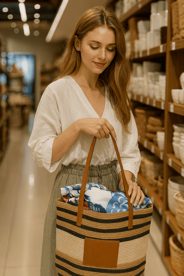 Striped Woven Tote Bag