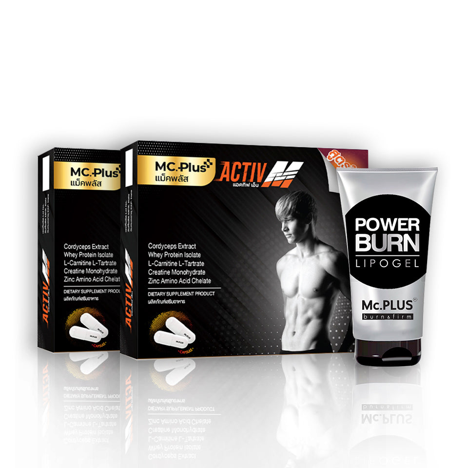 Mc.PLUS ACTIV M (For Men) a Dietary Supplement Product for Losing Weight 2 Boxes + Mc.PLUS POWER BURN (Reduce Fat Sliming Gel Cool Cream) 1 tube